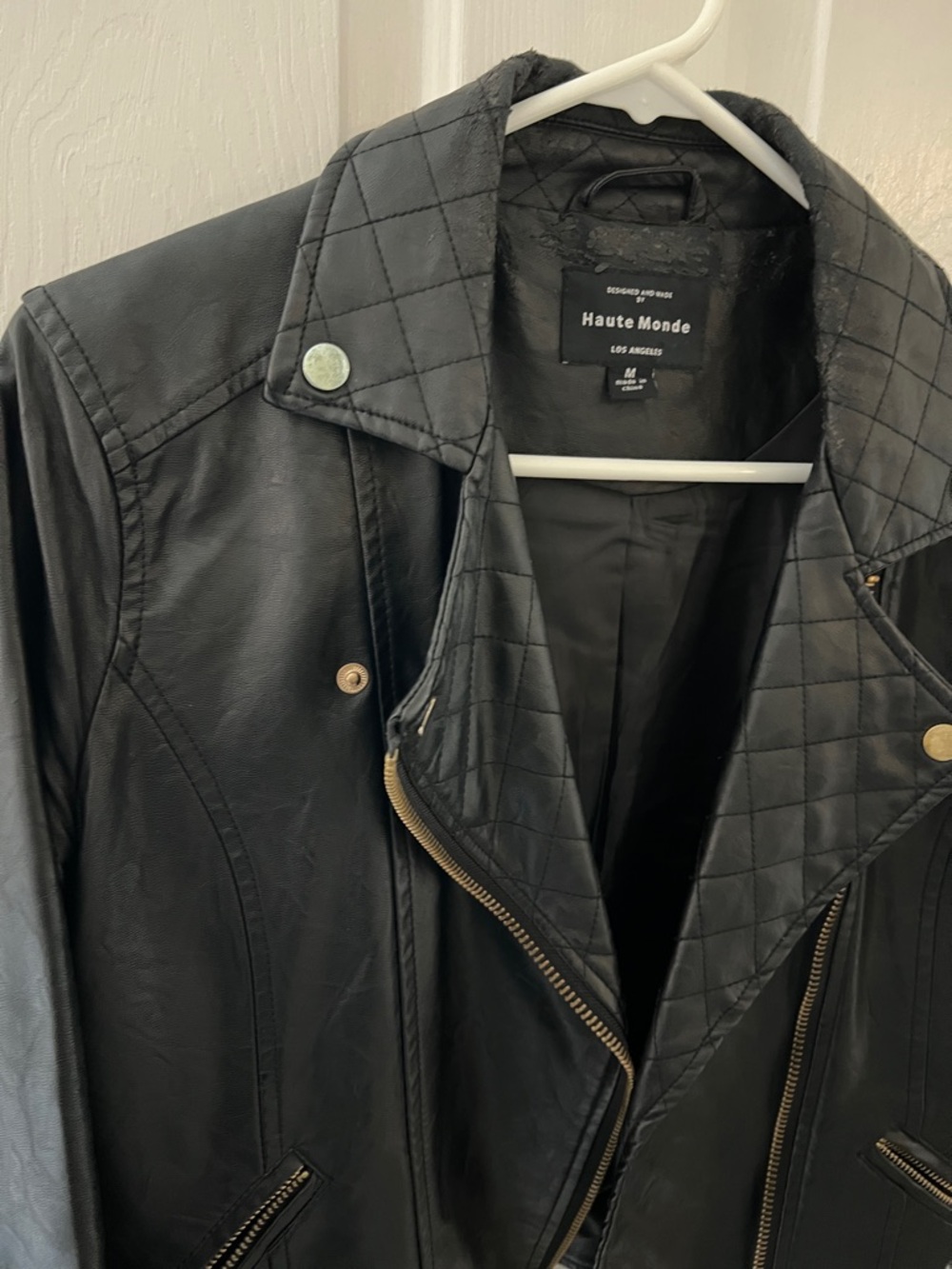 Haute Monde Black Quilted Collar Faux Leather Biker Jacket